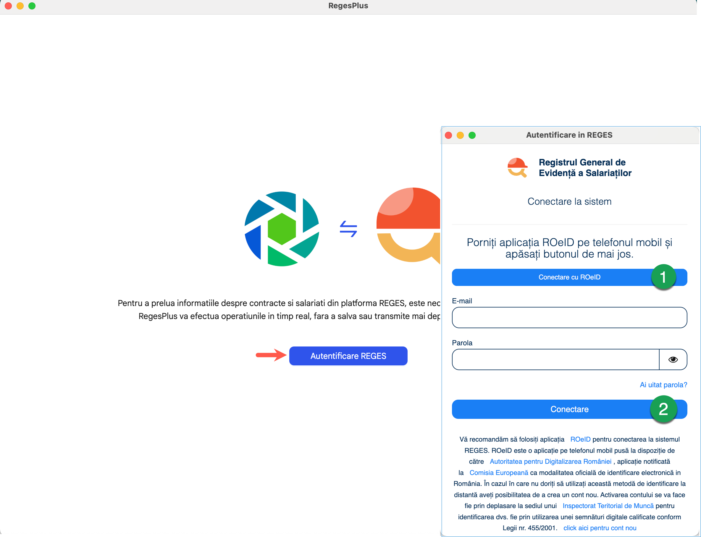 Reges Plus - extensie Reges Online- autentificarea in Reges Online