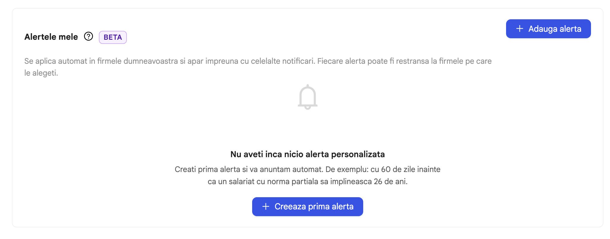 Reges Plus - sectiunea Alertele mele si butonul Adauga alerta